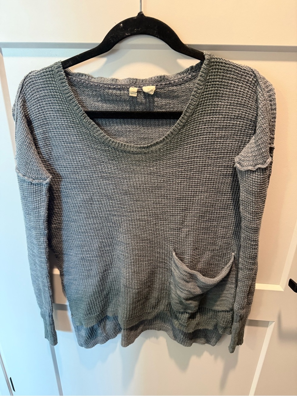 Moth Anthropologie Gray Waffle Knit Pocket Sweater XS Oversized Pullover